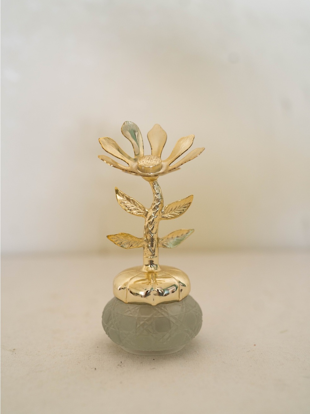 Vintage Avon Gold Tone Flower Perfume Bottle